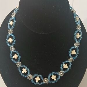 Elegant Blue and White Beaded Necklace